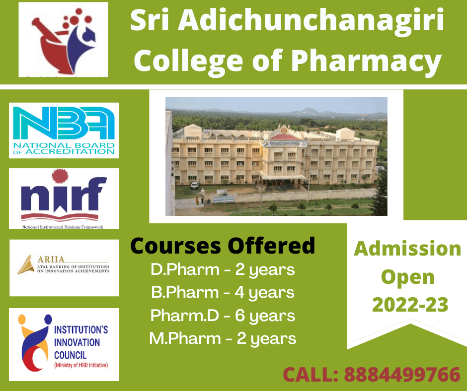 Sri Adichunchanagiri College of Pharmacy: Direct Admission for the year 2022-23…